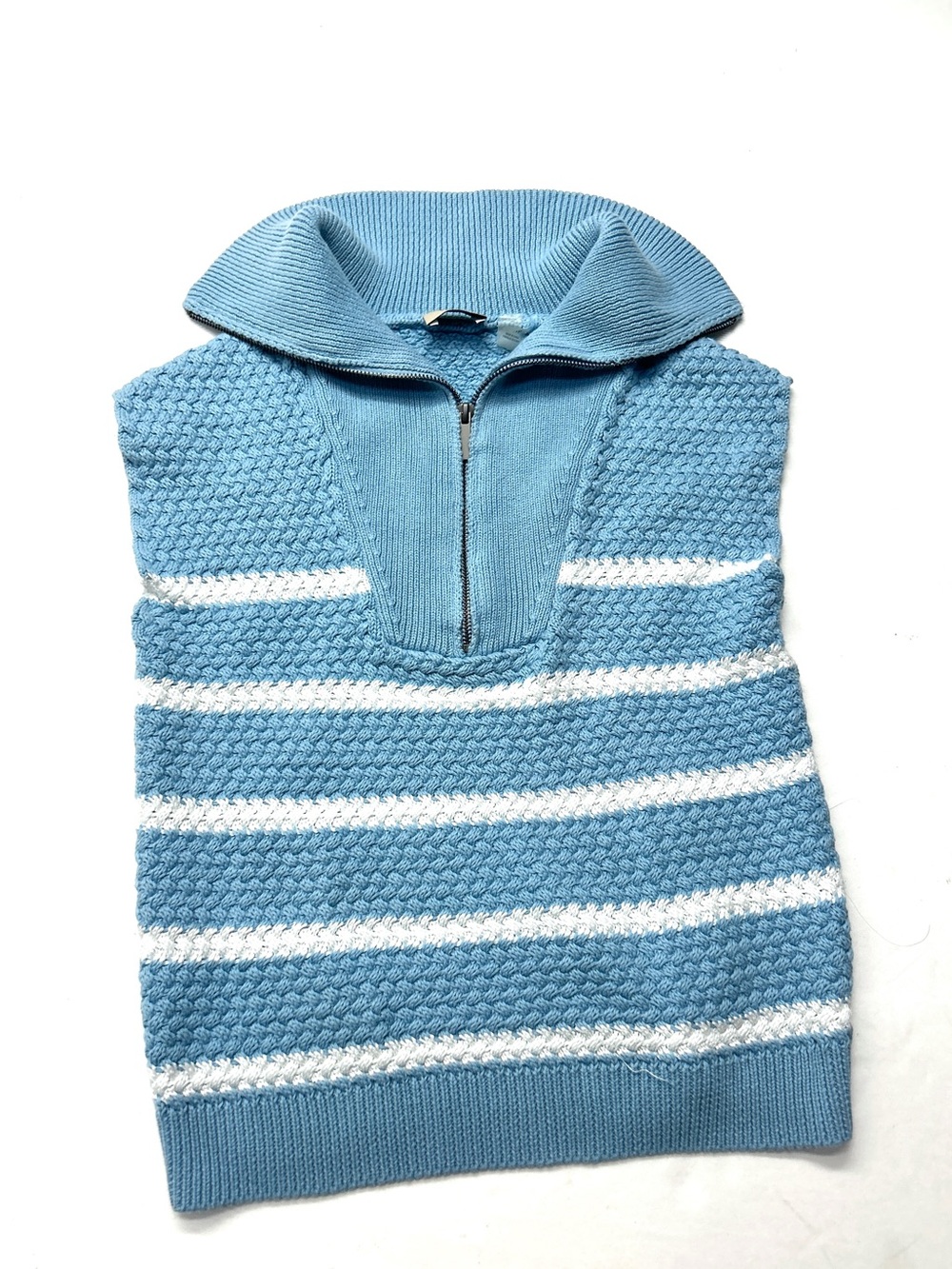 Elie Tahari Blue White Quarter-Zip Knit Pullover Sweater Vest Sleeveless